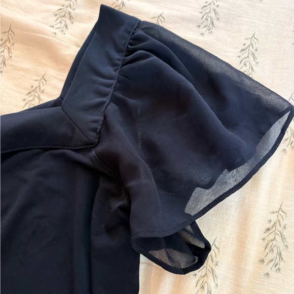 Calvin Klein Navy Square-Neck Puff Sleeve Blouse - Picture 2 of 3